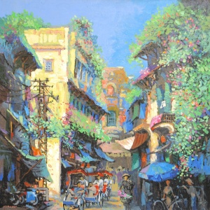 Duong Viet Nam , vietnam artist , vietnam art , vietnamese painting , morning , hanoi