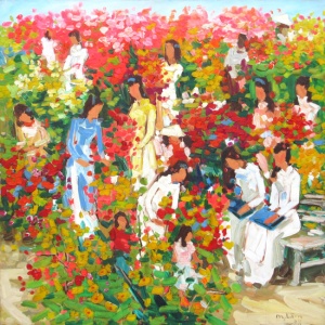 Lam Duc Manh , vietnam artist , vietnam painting , vietnam art , buy paintings online , flower market
