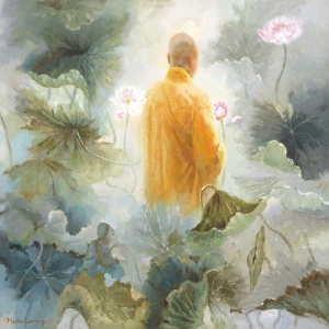Minh Long , vietnam artist , vietnam painting , vietnamese art , lotus season , landscapet painting , monk