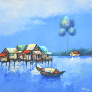 Thieu Cong Binh , landscape painting , fishing