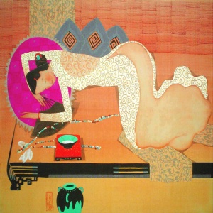 Vu Tuan , vietnam artist , vietnam art , vietnam painting , lady , sleeping